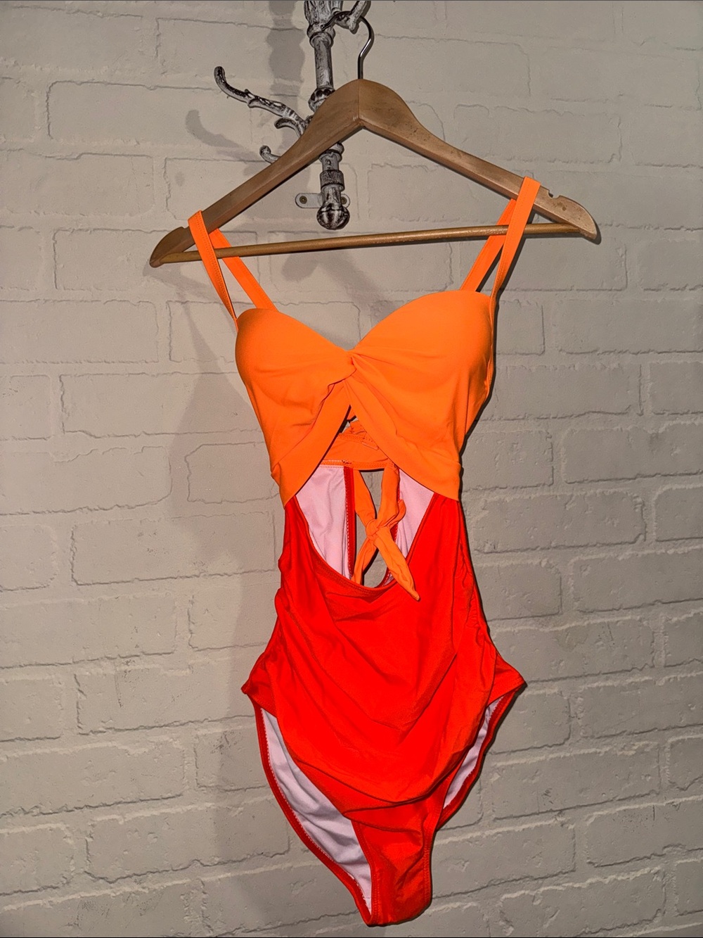Orange One Piece Swimsuit cut out tie back NEW small Iffei brand
